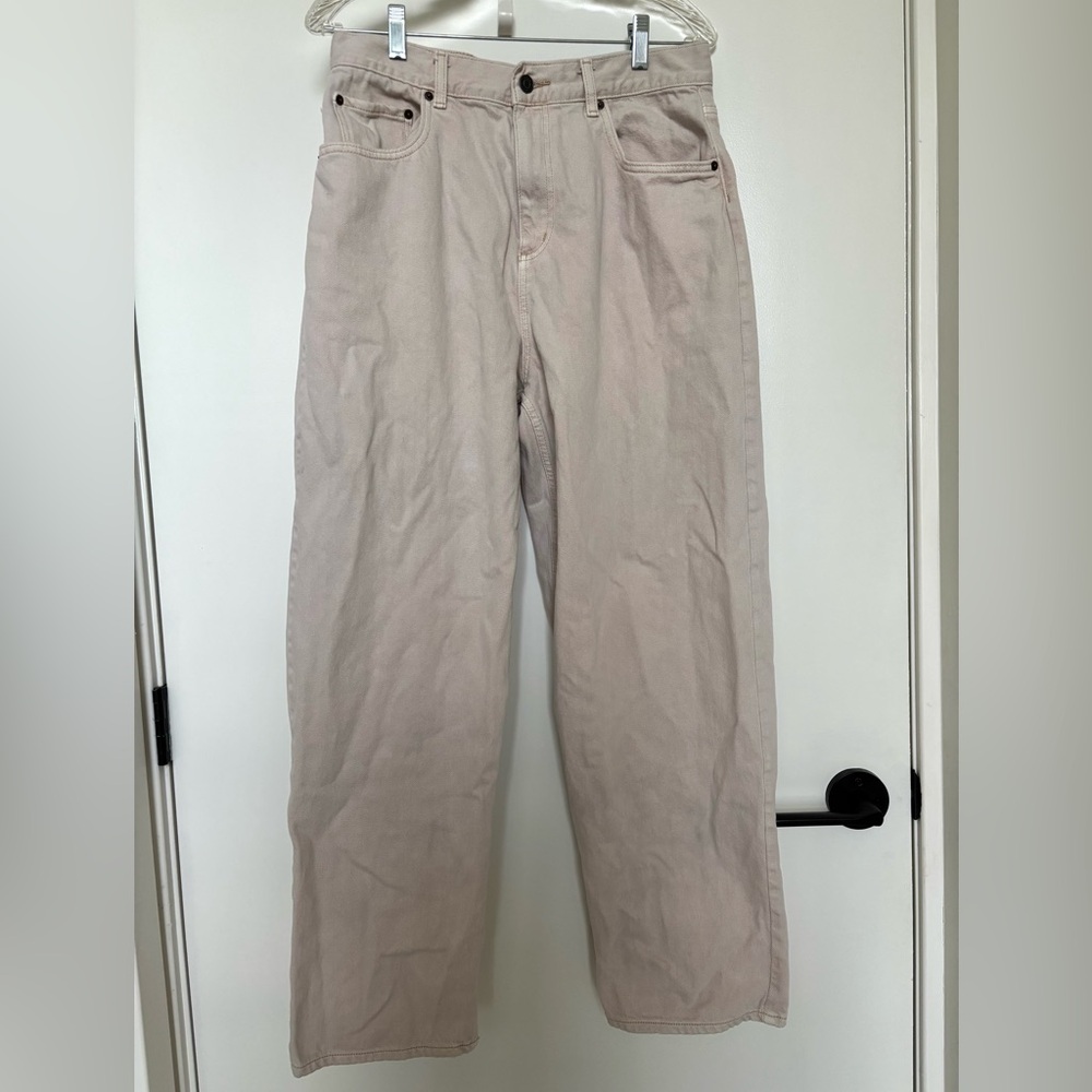ASOS Petite Baggy Beige High-Waisted Jeans - size 30/28